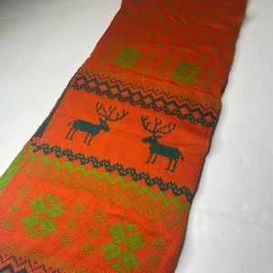 New reversible orange and green knitted wide scarf deer reindeer moose